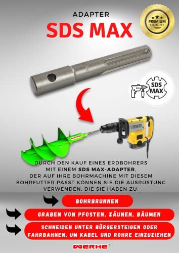 WERHE SDS Max Adapter für Erdbohrer – verbindet Bohrmaschinen mit SDS Max Aufnahme und WERHE Erdbohrern (40-200 mm) – Stabil aus Stahl, 140 mm Länge - Image 9